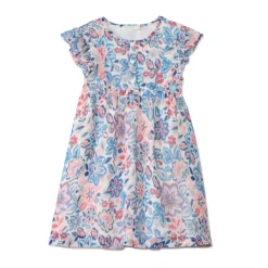 Jurk met korte ruchemouwen en bloemenprint meisjes