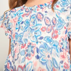 Jurk met korte ruchemouwen en bloemenprint meisjes