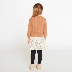 Jurk met lange mouwen en 2-in-1 effect in bi-materiaal, met fantasieprint meisjes