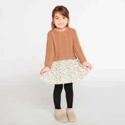 Jurk met lange mouwen en 2-in-1 effect in bi-materiaal, met fantasieprint meisjes