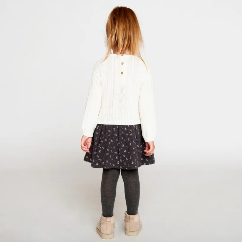 Jurk met lange mouwen en 2-in-1 effect in bi-materiaal, met fantasieprint meisjes