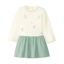 Jurk met lange mouwen en 2-in-1 effect, geborduurd voor babymeisje