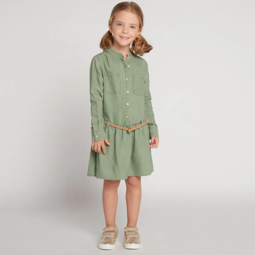 Jurk met lange mouwen in blouse-stijl met ceintuur meisjes