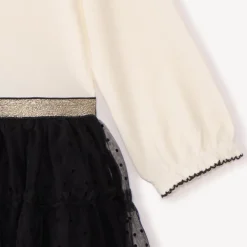 Jurk met lange mouwen, 2-in-1 effect, van twee materialen voor meisjesbaby's.