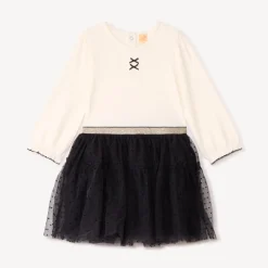 Jurk met lange mouwen, 2-in-1 effect, van twee materialen voor meisjesbaby's.