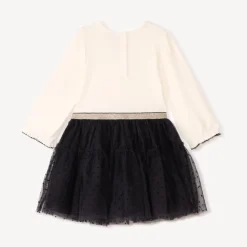 Jurk met lange mouwen, 2-in-1 effect, van twee materialen voor meisjesbaby's.