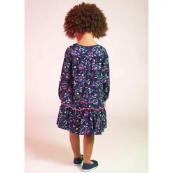 Jurk met lange mouwen in viscose voile met bloemen meisjes