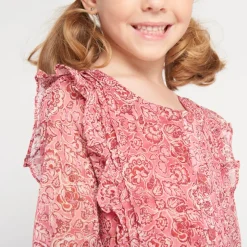 Jurk met lange mouwen in voile met bloemenprint meisjes