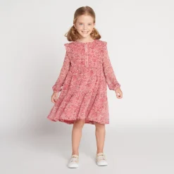 Jurk met lange mouwen in voile met bloemenprint meisjes