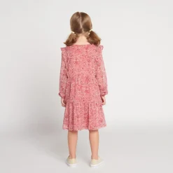 Jurk met lange mouwen in voile met bloemenprint meisjes