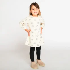 Jurk met lange mouwen van fleece met allover hartjesprint meisjes