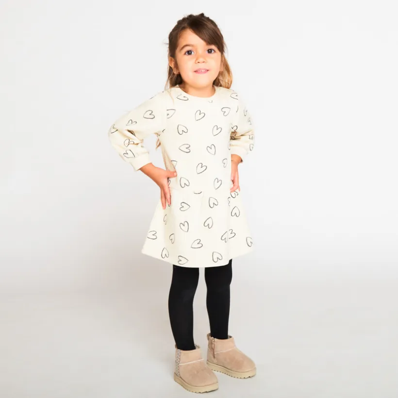 Jurk met lange mouwen van fleece met allover hartjesprint meisjes