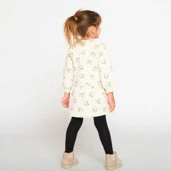 Jurk met lange mouwen van fleece met allover hartjesprint meisjes