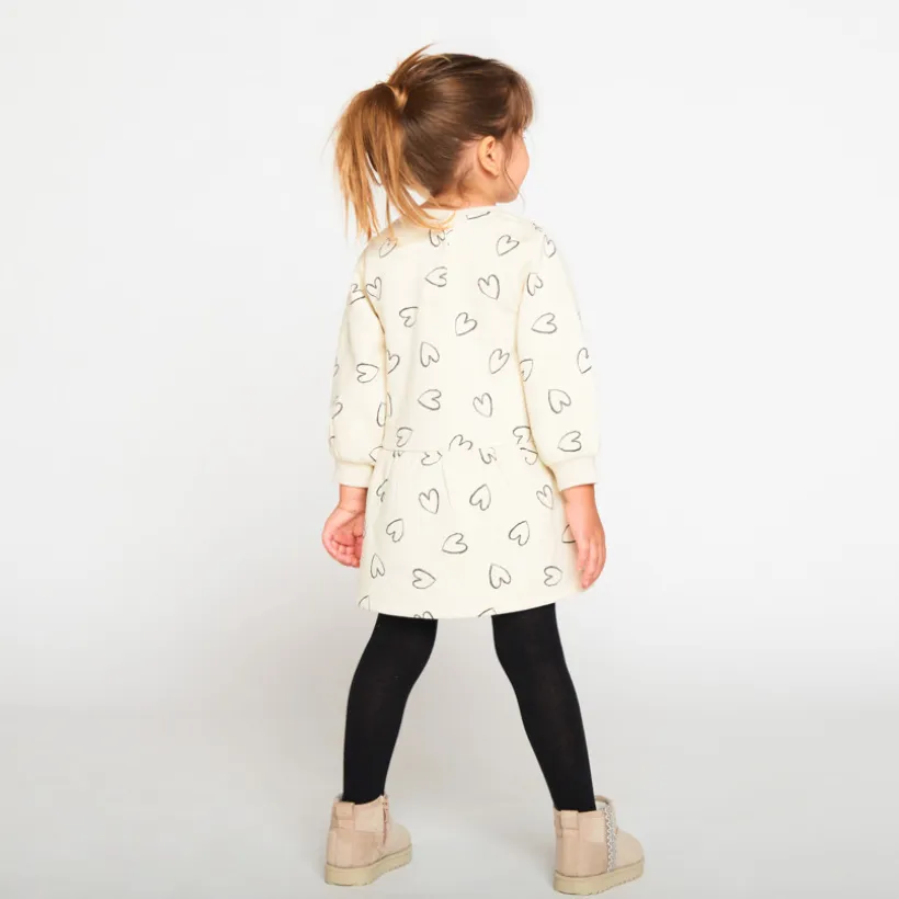 Jurk met lange mouwen van fleece met allover hartjesprint meisjes
