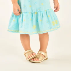 Jurk met schouderbandjes van tubulaire stof met schelpen- en bloemenprint voor babymeisjes