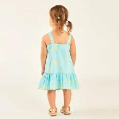 Jurk met schouderbandjes van tubulaire stof met schelpen- en bloemenprint voor babymeisjes