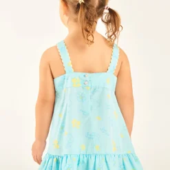 Jurk met schouderbandjes van tubulaire stof met schelpen- en bloemenprint voor babymeisjes