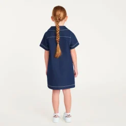 Jurk van denim meisjes met korte mouwen en V-hals