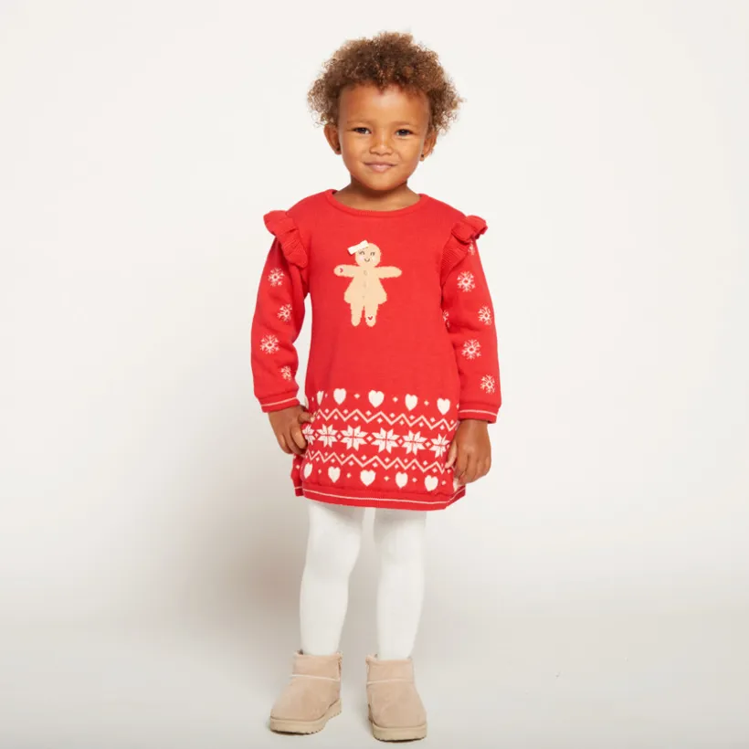 Jurk van jacquardbrei met kerstmotieven meisjes.