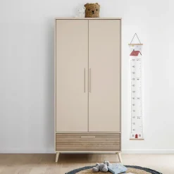 Kast met 2 deuren en 1 lade Eefje kasjmier Beige/Groovy Eikenhout