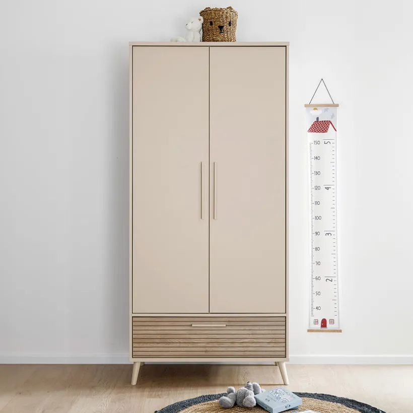 Kast met 2 deuren en 1 lade Eefje kasjmier Beige/Groovy Eikenhout