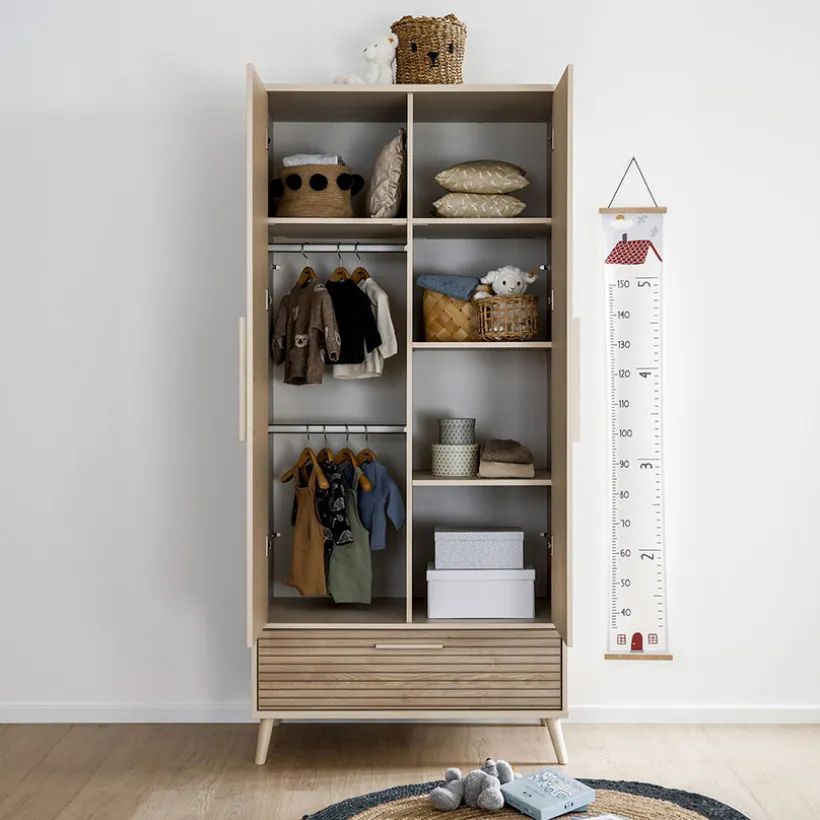 Kast met 2 deuren en 1 lade Eefje kasjmier Beige/Groovy Eikenhout
