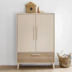 Kast met 2 deuren en 1 lade Tiny Eefje kasjmier Beige/Groovy Eikenhout