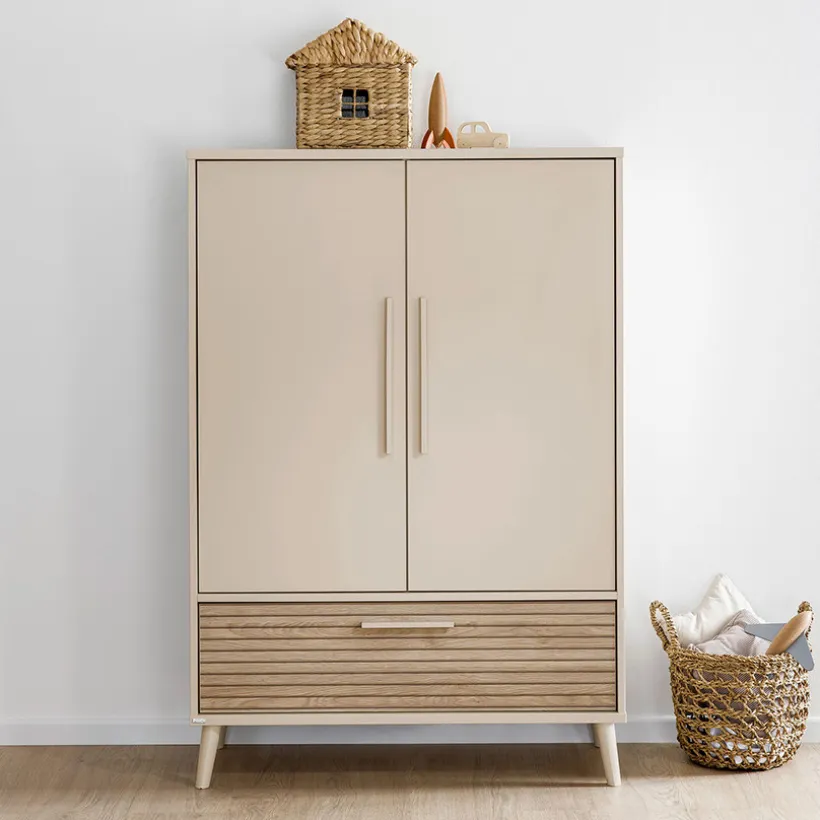 Kast met 2 deuren en 1 lade Tiny Eefje kasjmier Beige/Groovy Eikenhout