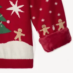 Kersttrui van gebreid materiaal met sherpa voering meisjes