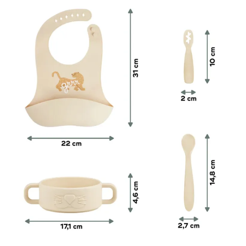 Kinderservies + slabbetje Mini Roar 4M+