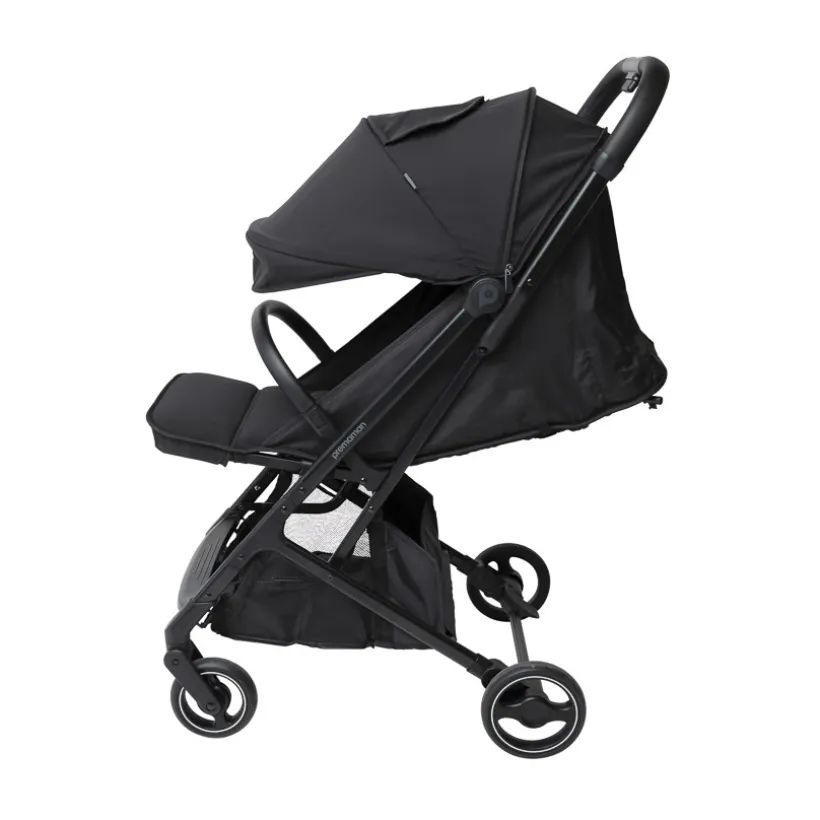 Kinderwagen Aria Plus zwart, volledig verstelbaar met XXL kap en zwenkwielen