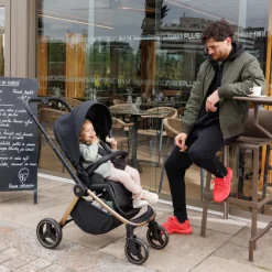 Kinderwagen trio Alba met draagmand zwart/champagne