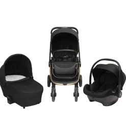 Kinderwagen trio Alba met draagmand zwart/champagne