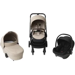 Kinderwagen trio Alba met draagmand beige/zwart