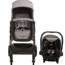 Kinderwagen trio combinatie met autostoel en mand grijs gemêleerd/zwart
