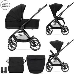 Kinderwagen Venice + Draagmand + Adapters Zwart