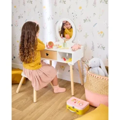 Kleine functionele kaptafel met houten kruk
