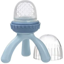 Knabbelende fopspeen met siliconen dop op drievoet Blauw 4m+
