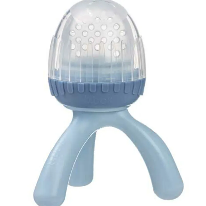 Knabbelende fopspeen met siliconen dop op drievoet Blauw 4m+