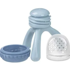 Knabbelende fopspeen met siliconen dop op drievoet Blauw 4m+