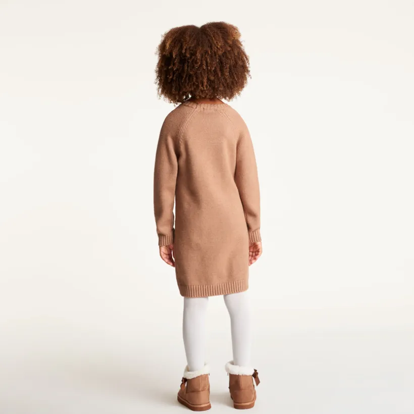 Knit jurk met lange mouwen voor meisjes met knoop effect.