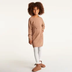 Knit jurk met lange mouwen voor meisjes met knoop effect.