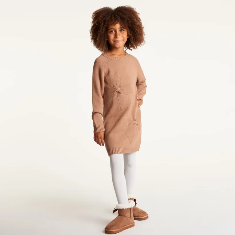Knit jurk met lange mouwen voor meisjes met knoop effect.