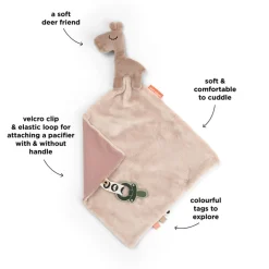 Knuffel-dekentje & fopspeenhouder Raffi Rose 28x28 cm