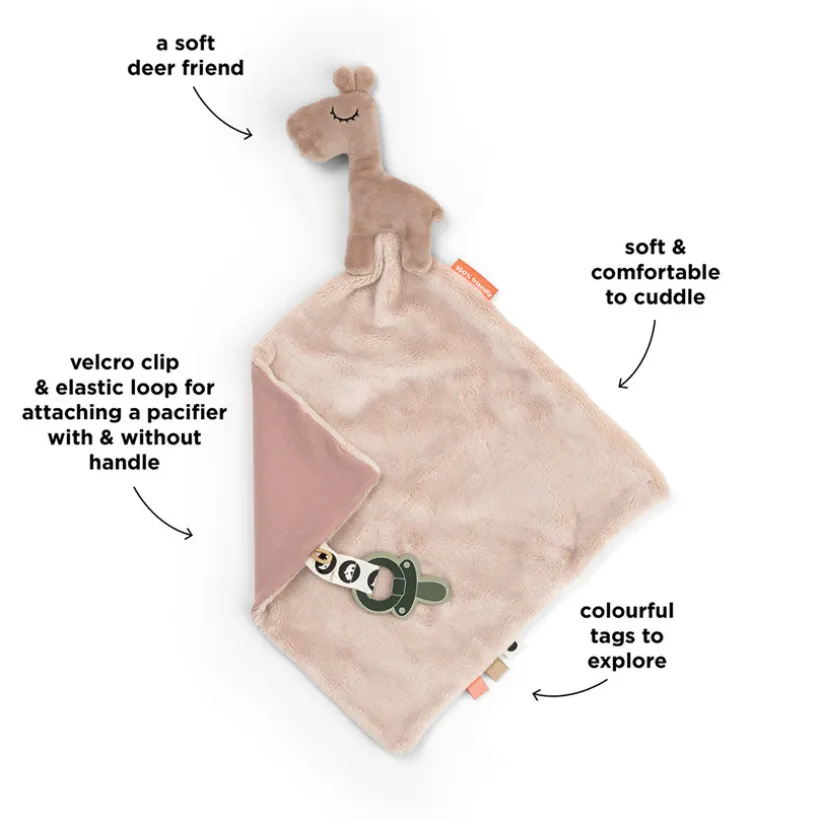 Knuffel-dekentje & fopspeenhouder Raffi Rose 28x28 cm