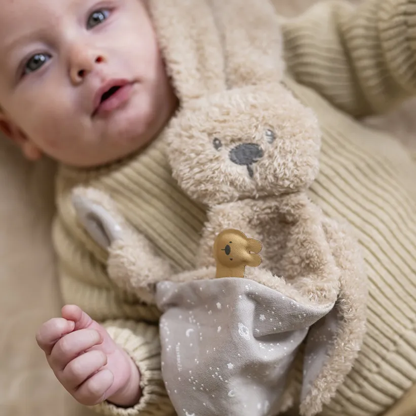 Knuffeldoekje driehoek Teddy konijn Lapidou beige met fosforescerend patroon