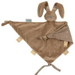 Knuffeldoekje maxi konijn Lapidou chocoladebruin met fosforescerend motief