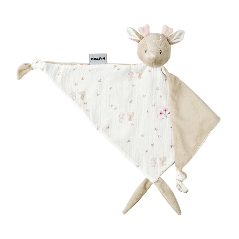 Knuffeldoekje maxi - olifant - Fanfan- velours Beige/bedrukt - 60x40 cmcm