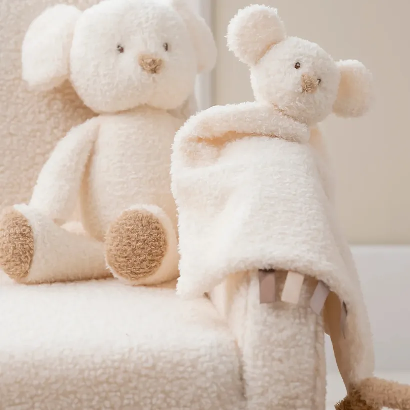 Knuffeldoekje Muis Teddy - Maxi - Ecru - 28 cm