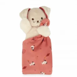 Knuffel Hondje met een knuffelvierkantje Baksteen kleur
